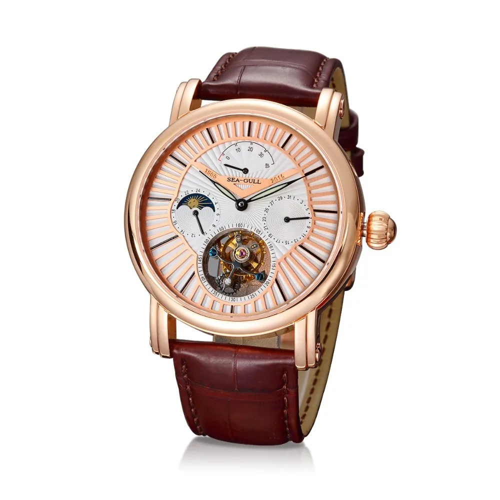 Механические часы Seagull Tourbillon, запас мощности, индикатор дня и ночи, ручные мужские часы 518,6806 с сертификационной бумагой
