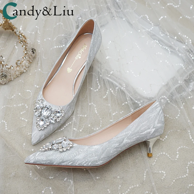 

Female Pumps Wedding Shoes Wedding Dress Summer Women's New High-heeled Bride Shoes 2021 Crystals Stone Sequins 3cm Heels