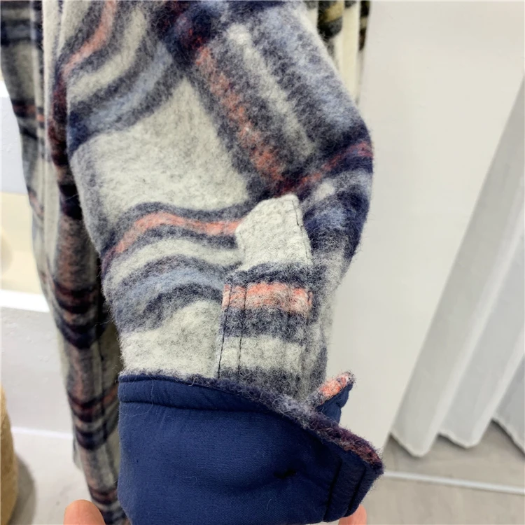 

2020 Spring Turn Down Collar Women Woolen Coat Plaid Print Elegant Wool Jacket Women Autumn Long Coat Casaco Feminino