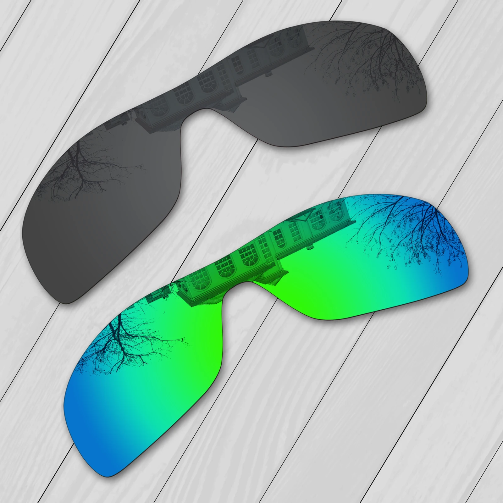 E.O.S 2 Pieces Black & Emerald Green Polarized Replacement Lenses for Oakley Dart Sunglasses