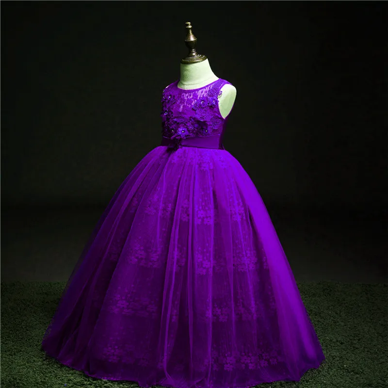 purple Летние праздничные платья принцессы с цветочным рисунком для девочек детская одежда на свадьбу, день рождения кружевное платье для девочек платья-пачки для маленьких девочек - Цвет: purple