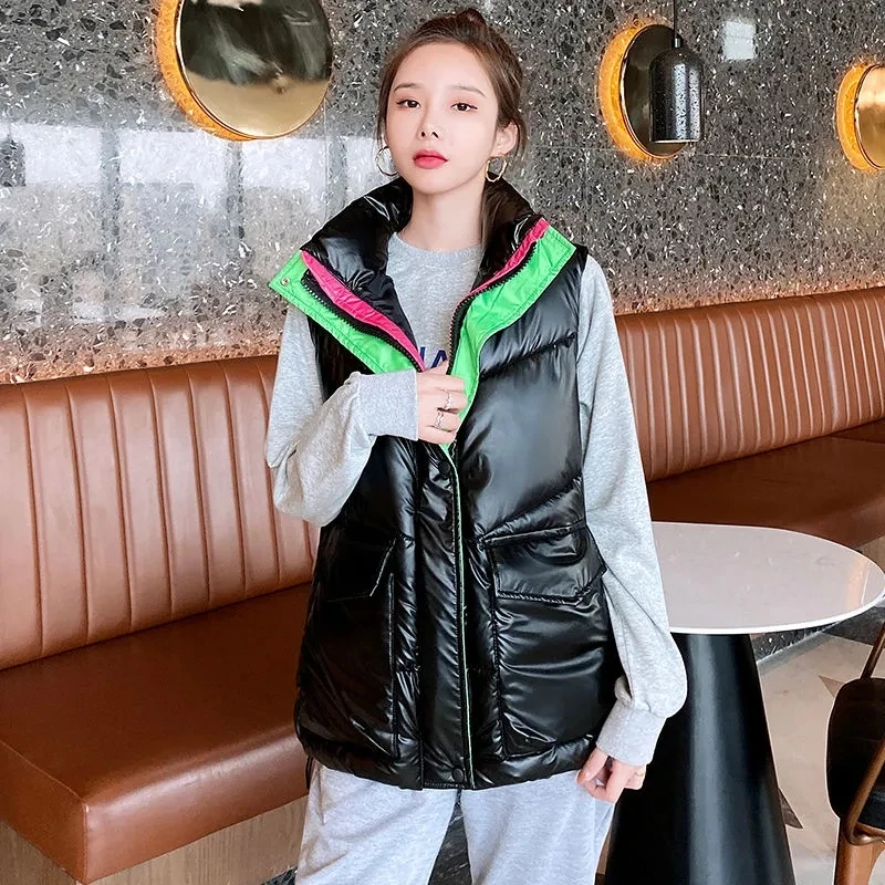 

2021 New Women's Jacket Vest Coat Winter Parkas Waistcoat Thick Cotton Padded Jacket Sleeveless Female Warm Parka Outwear