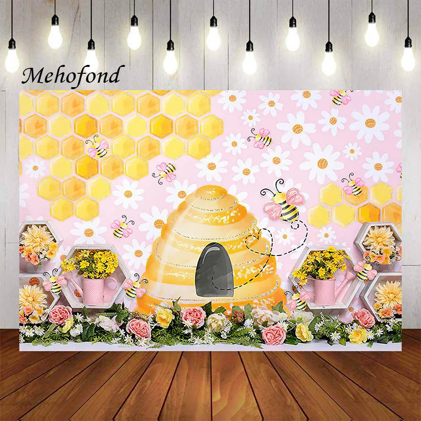 

Mehofond Photography Background Bee Spring Scene Floral Bee Day 1st Birthday Party Cake Smash Decor Backdrop Photo Studio Props