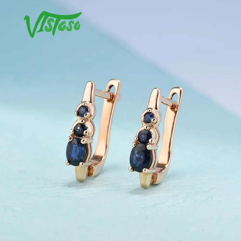VISTOSO золотые серьги для женщин 14K 585 розовое золото сверкающий синий сапфир