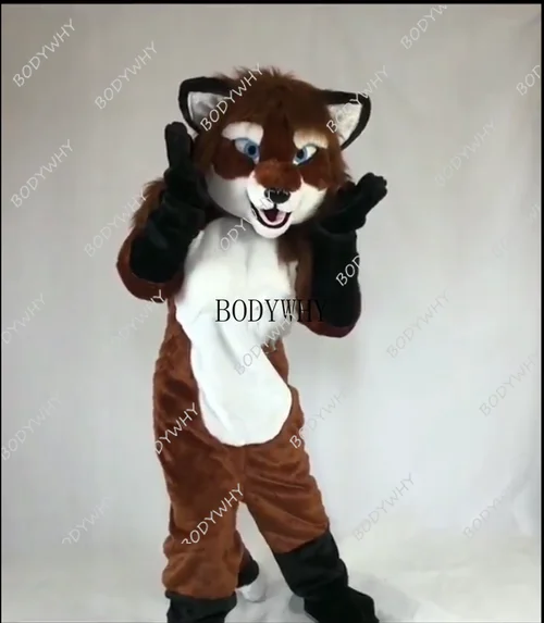 Косплей с длинным мехом рисунком лисы собаки кота костюм фурри талисмана