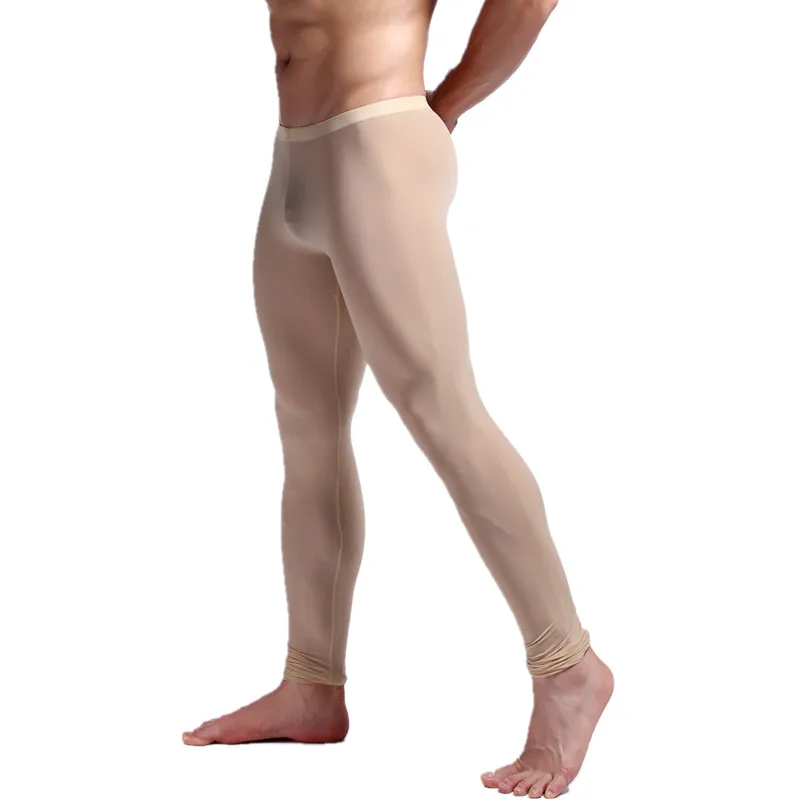 Ice Silk Для мужчин в разных цветах Леггинсы Мужская пижама Long Johns сексуальное нижнее
