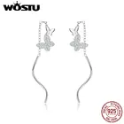 Женские длинные висячие серьги WOSTU, из серебра 100% пробы, с летящими бабочками, с фианитами, 925, ювелирные изделия, CTE436