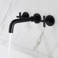 european style double handle black concealed basin faucet hot and cold all copper countertop wash basin wall mounted faucet