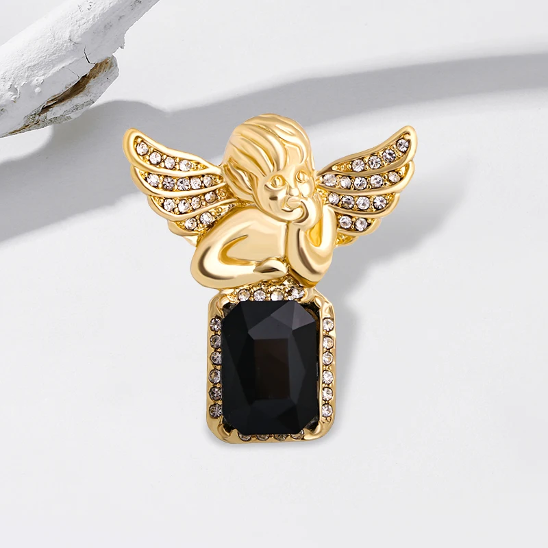 

Wuli&baby Lovely Rhinestone Angel Brooches For Women Girl Alloy Thinking Fairy Figure Party Casual Brooch Pins Gifts