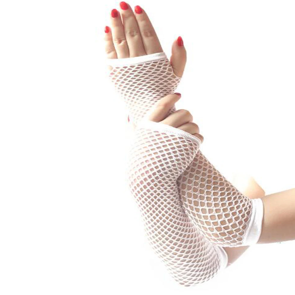 Женские неоновые сексуальные перчатки длинные без пальцев Ажурные кружевные