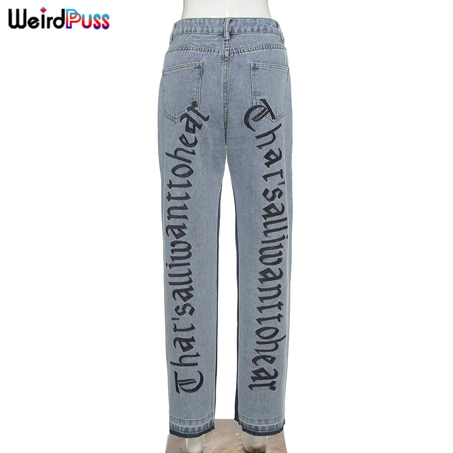 

Weird Puss 90s Indie Streetwear Women Letter Print High Waist Pants Straight Baggy Vintage Teenager Skater Girl Casual Trousers