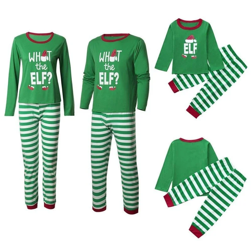 

New Winter Family Christmas Pajamas Set Green Cartoon Letter Print Merry Christmas Family Look Mommy and Me Matching Clothes