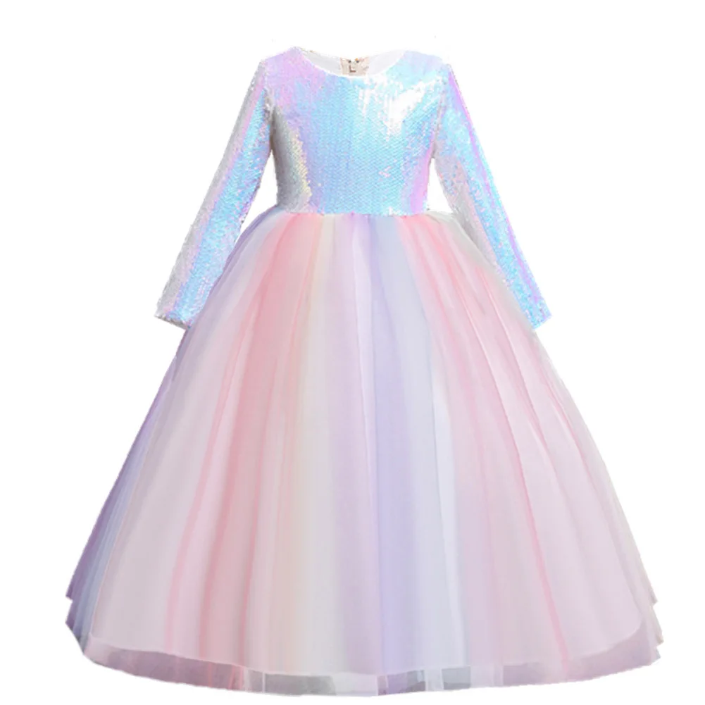 

children's long-sleeved color sequined flower girl princess dress party pettiskirt small host catwalk show evening dress