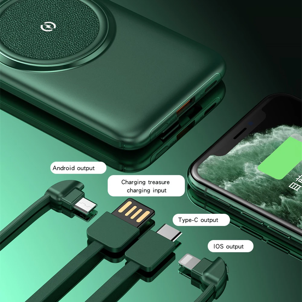 

20000mAh Wireless Power Bank External Battery Outdoor Large Capacity Powerbank Digital Display USB Pack With Cables For Xiaomi