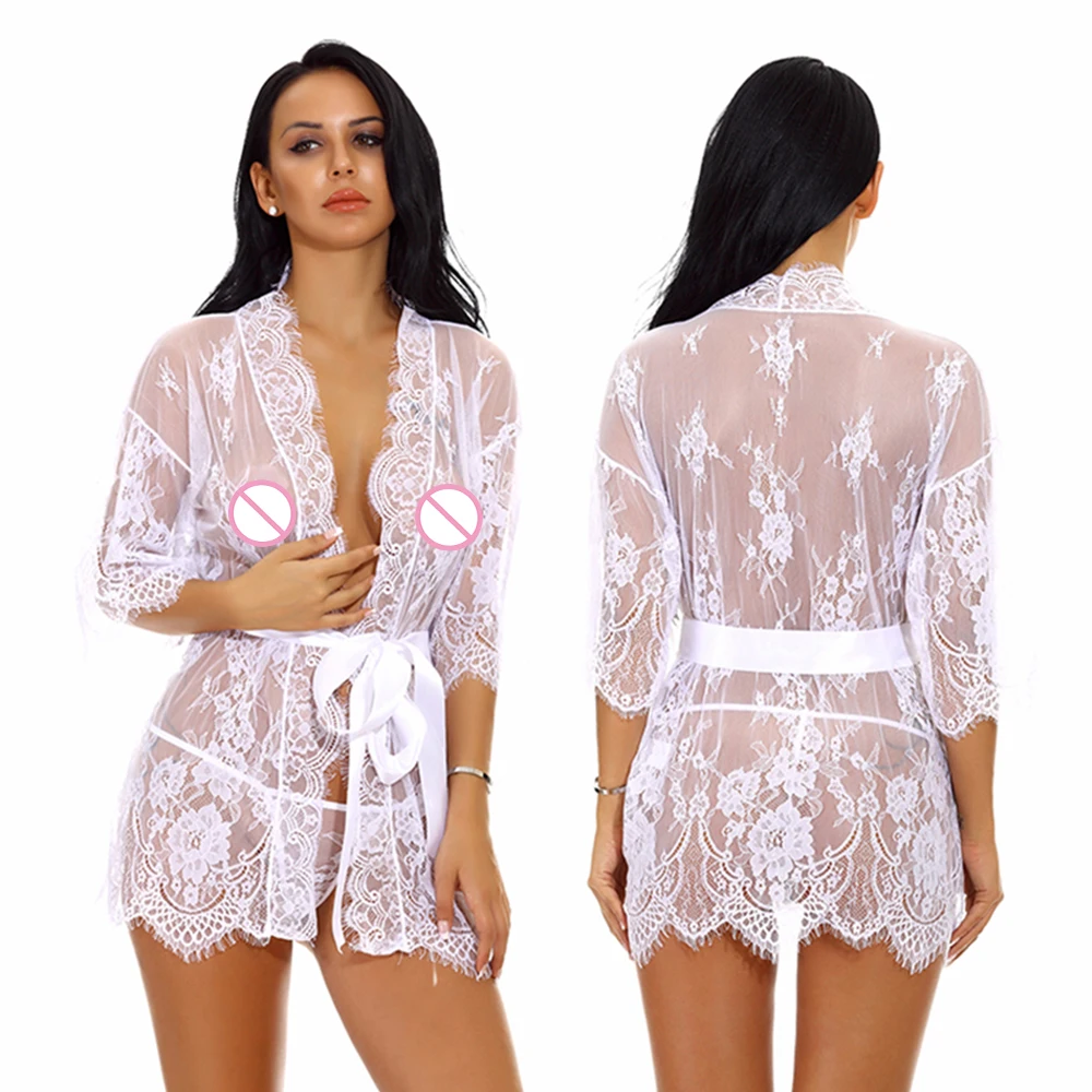 Сексуальное нижнее белье халаты для секса прозрачная Пижама с вышивкой бондаж