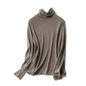 Женский свитер из 100% шерсти с воротником-хомутом и закатанными краями, джемпер с воротником поло на осень и зиму