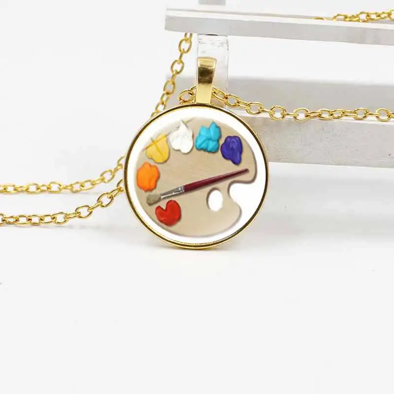 Модная Гламурная палитра фото круглая стеклянная подвеска ожерелье ювелирные