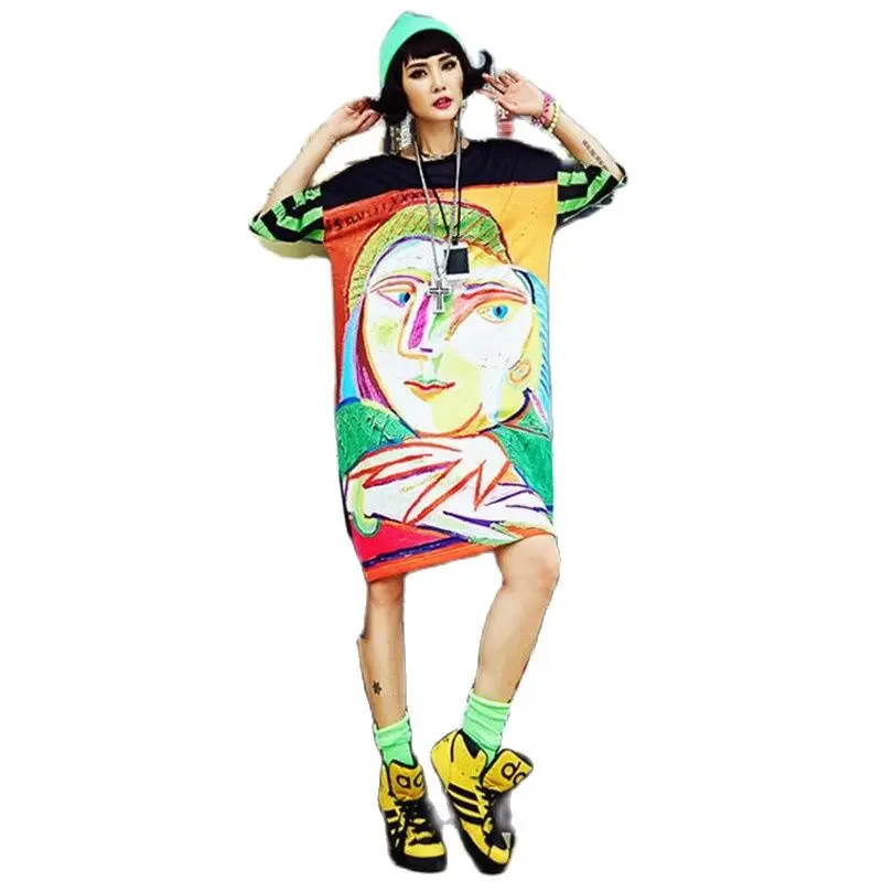 Платье-футболка женское длинное с принтом и коротким рукавом | Женская одежда