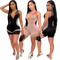 2021 hot sale summer deep v neck fitness short rompers sleeveless patchwork one piece rompers casual bodycon s xxl