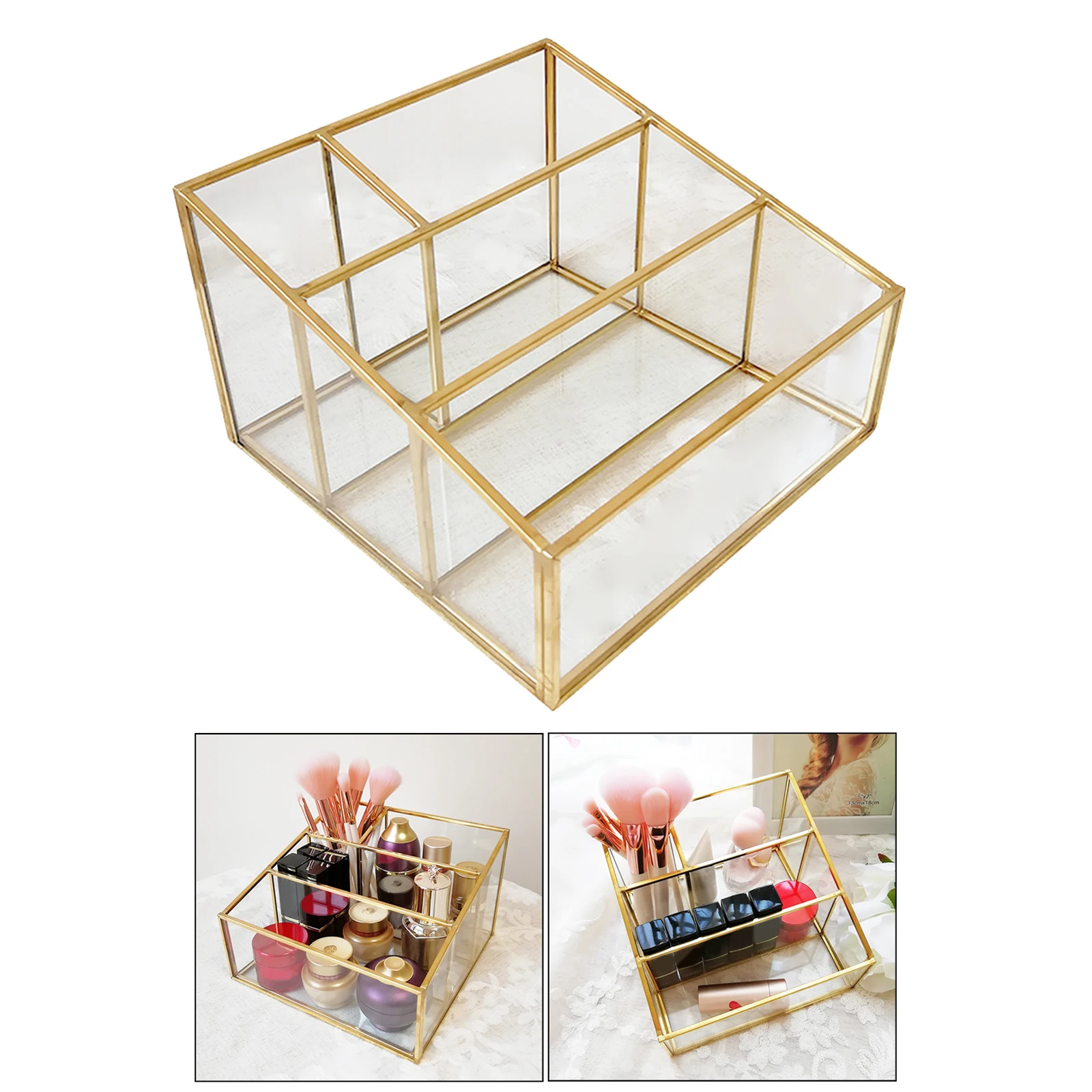 

Makeup Organizer Glass Brush Holder Cosmetic Storage Vanity Decoration Jewelry Box Make up Brushes Case - 4 Grids Vanity Cabinet