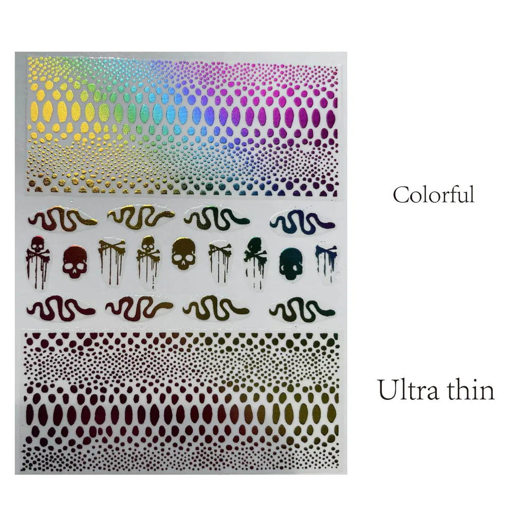 10*8 см наклейки для ногтей на Хэллоуин Череп кость дизайн змеиная кожа ногтевого