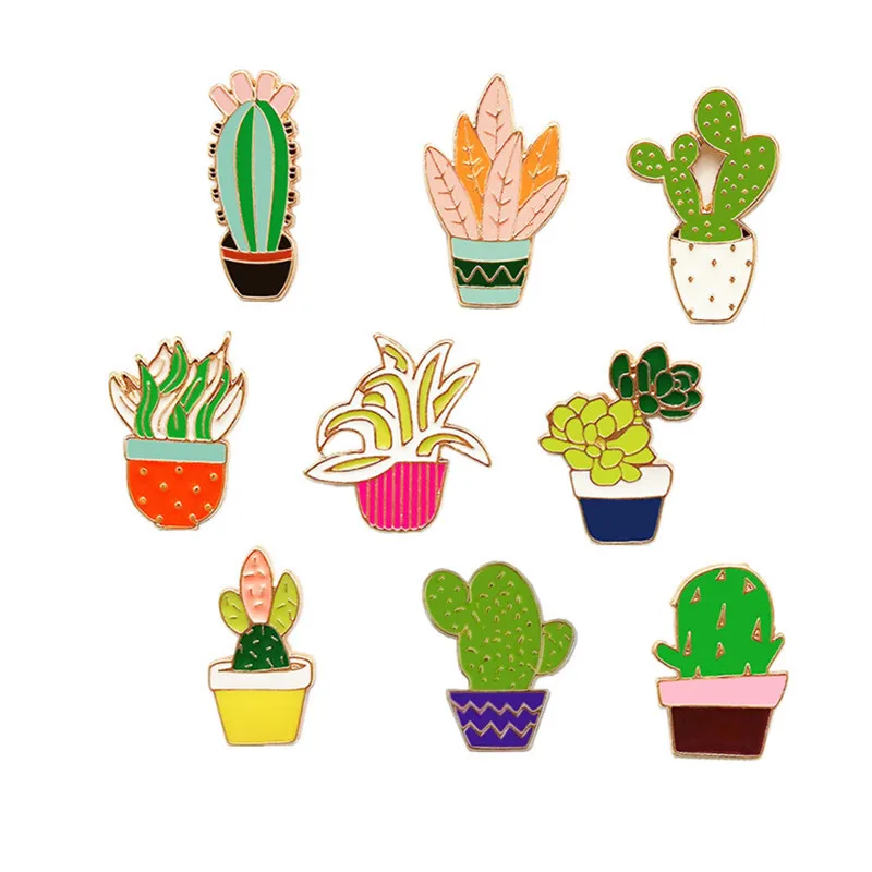 Модные броши в виде мультяшного кактуса милая эмалированная мини-брошь растения