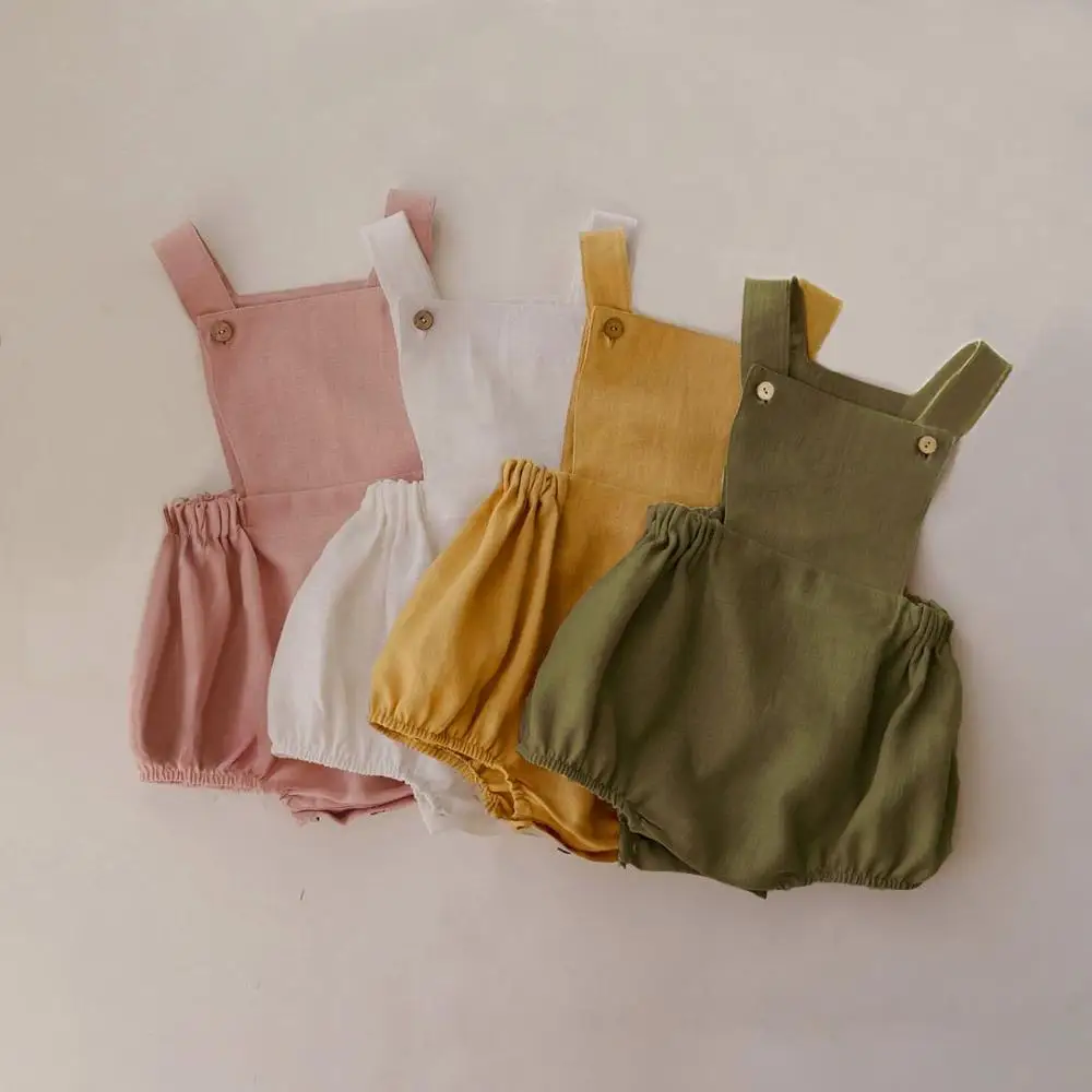 Newborn Baby Boys Girls Rompers Linen CottonSummer Autumn Sleeveless One-pieces Suspender Jumpsuits Baby Clothes Outfits