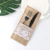 linen lace knife and fork bag christmas decoration linen tableware bag wedding party supplies party and festival decoration