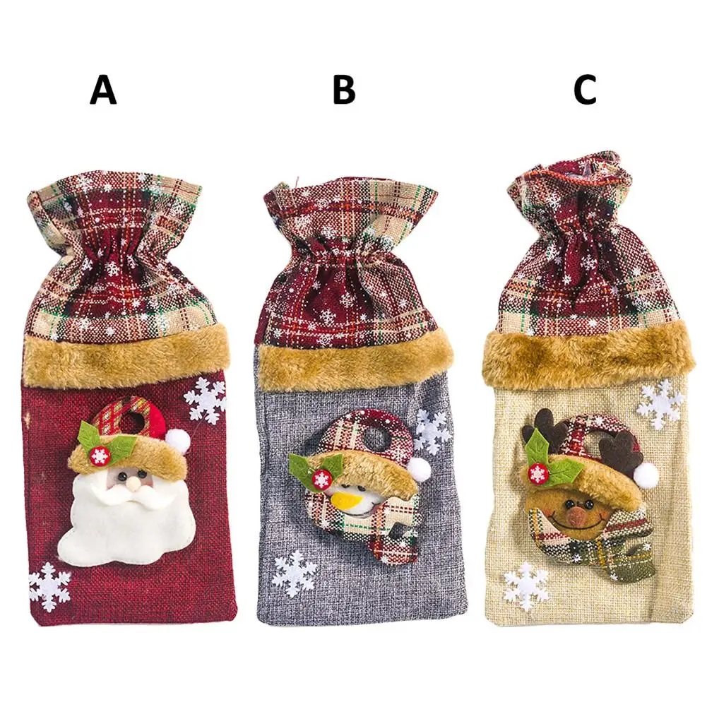 

Christmas Wine Bottle Covers Bag Linen Snowman Champagne Bottle Cover Christmas Party Dinning-table Bottle Decoration Home Decor
