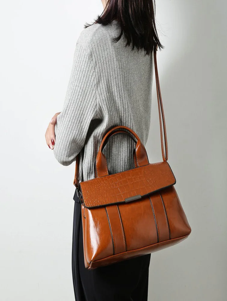 

bags for women 2020 Fashion portable briefcase handbag shoulder Oblique span Large capacity Textured vintage bag