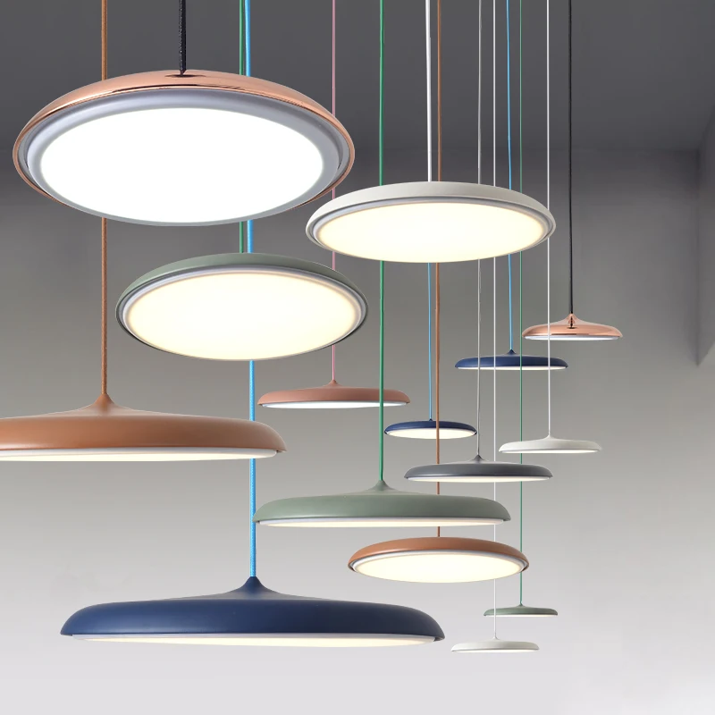 

Modern led pendant lamp Art Design metal iron suspension ufo Round Plate lights fixture creative thin nordic hanging living room