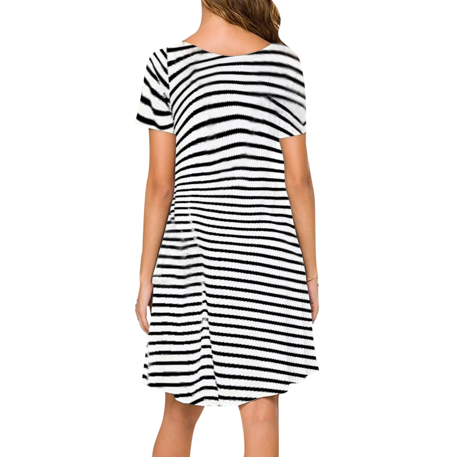 

40# Striped Print Dress Women Casual Short Sleeve Summer Dress Elegant Loose Tunic Dresses For Women 2021 Vestido De Mujer