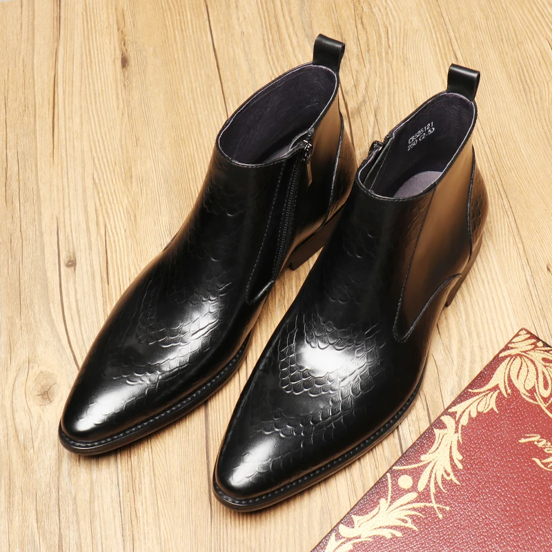 Модные черные мужские классические ботинки с острым носком из натуральной кожи
