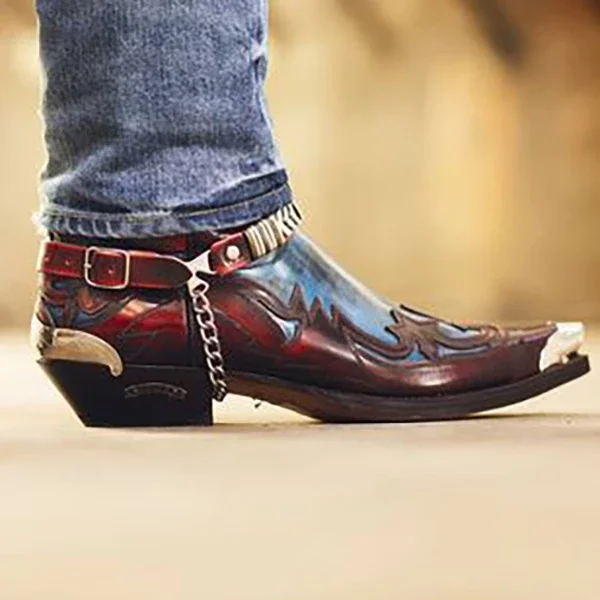 

Men's PU Color Matching Embossed Western Cowboy Wear-resistant Men's Leather Boots Pointed Toe Fashion Trend Fashion Boots KA046