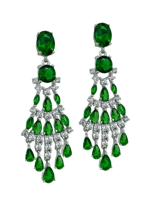 

Top Quality Italian Green Emerald Cz 925 Silver Earrings