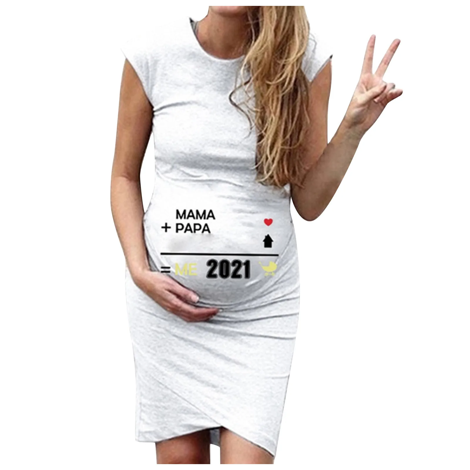 

2021 Summer New Women Maternity Sleeveless Cute O-neck Digital Print Tank Tops Pregnancy Dress Pregnancy Clothes Photo Shoot #07