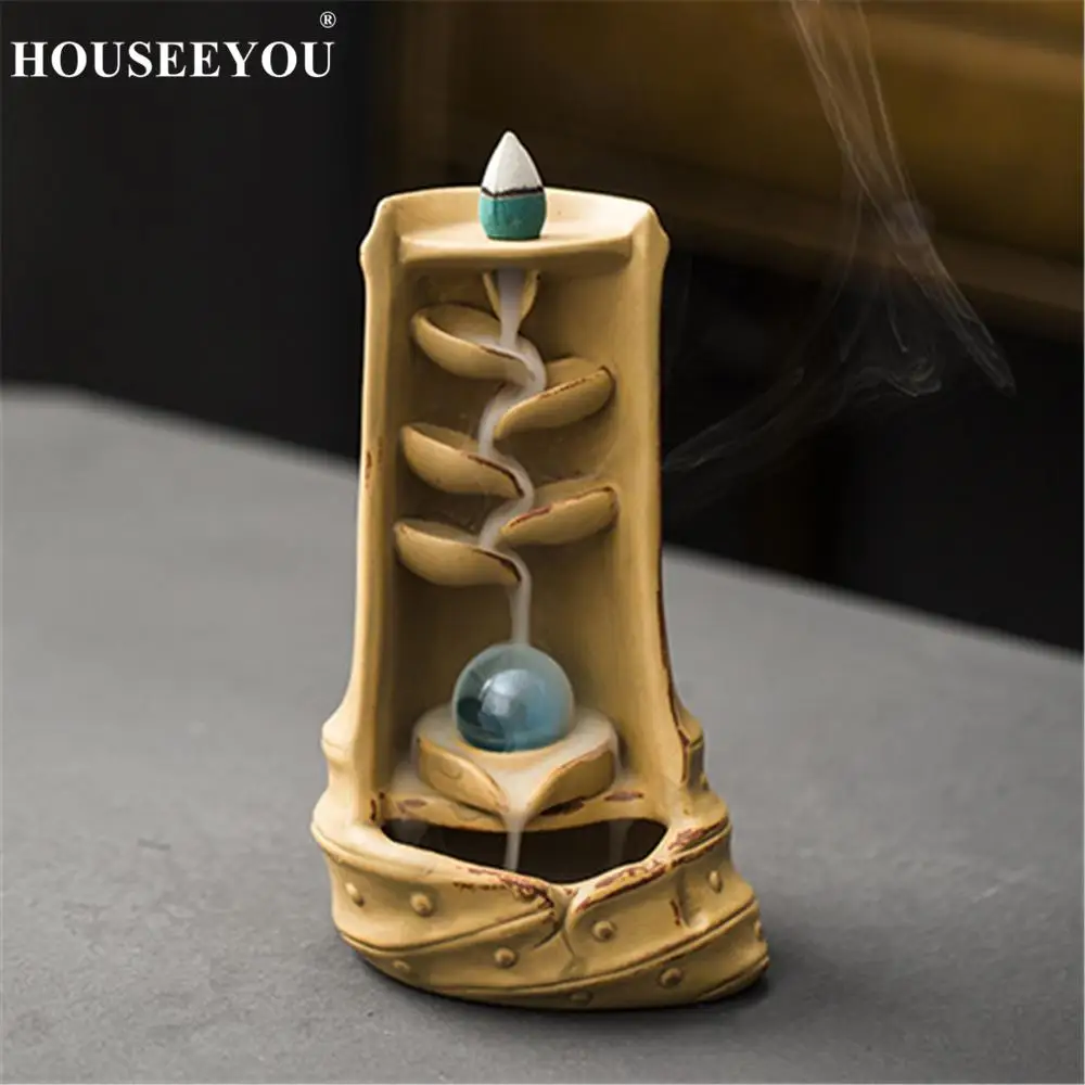 Курильница для благовоний керамическая горелка с бамбуковым покрытием