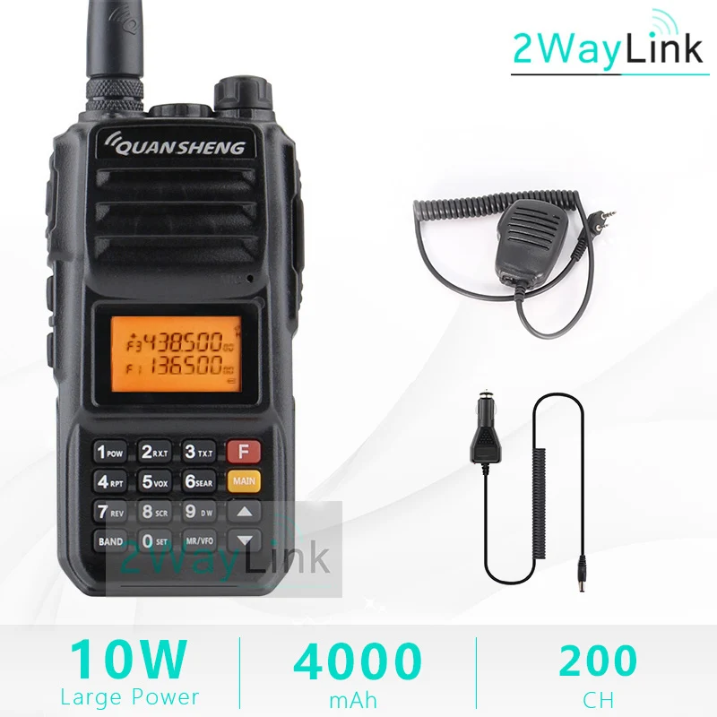 Add MIC-CarCharger Обновленная рация 10 км QuanSheng TG-UV2 Plus 10 Вт дальняя рация 10 км 4000 мАч Радио УКВ двухдиапазонный длинный режим ожидания - Цвет: Add MIC-CarCharger