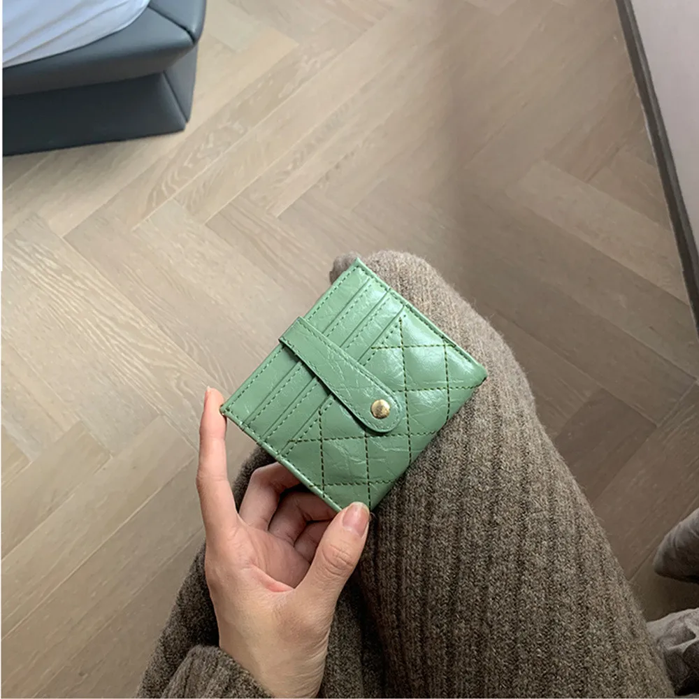 

New Retro Oil Leather Coin Purse Student Short Multi-card Multi-function Wallet Women Solid Color Black Wine Red Card Holder