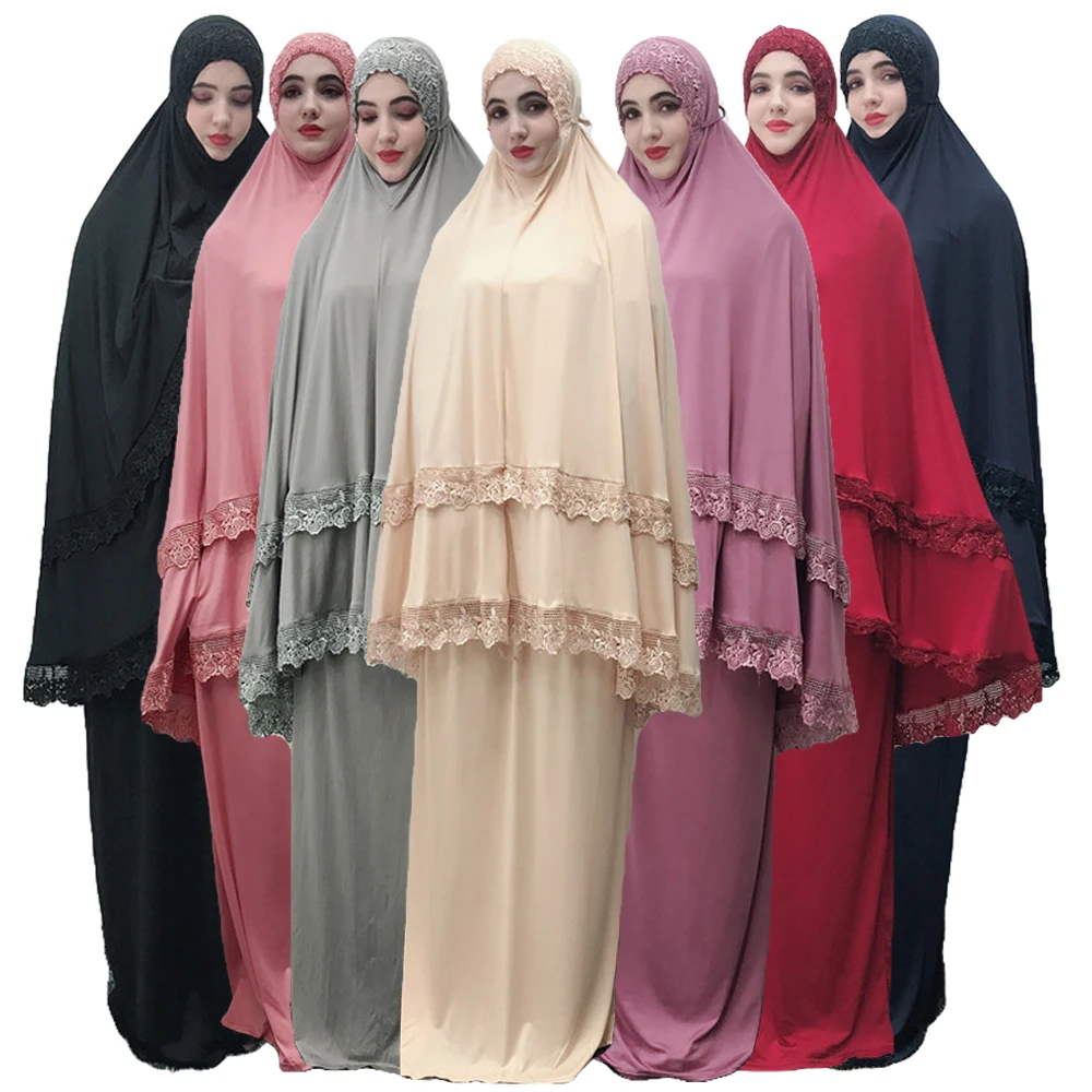 2 Piece Hijab Dress Muslim Women Prayer Khimar Jilbab Arab Overhead Abaya Clothing Ramadan Oman Suit Worship Service Middle East