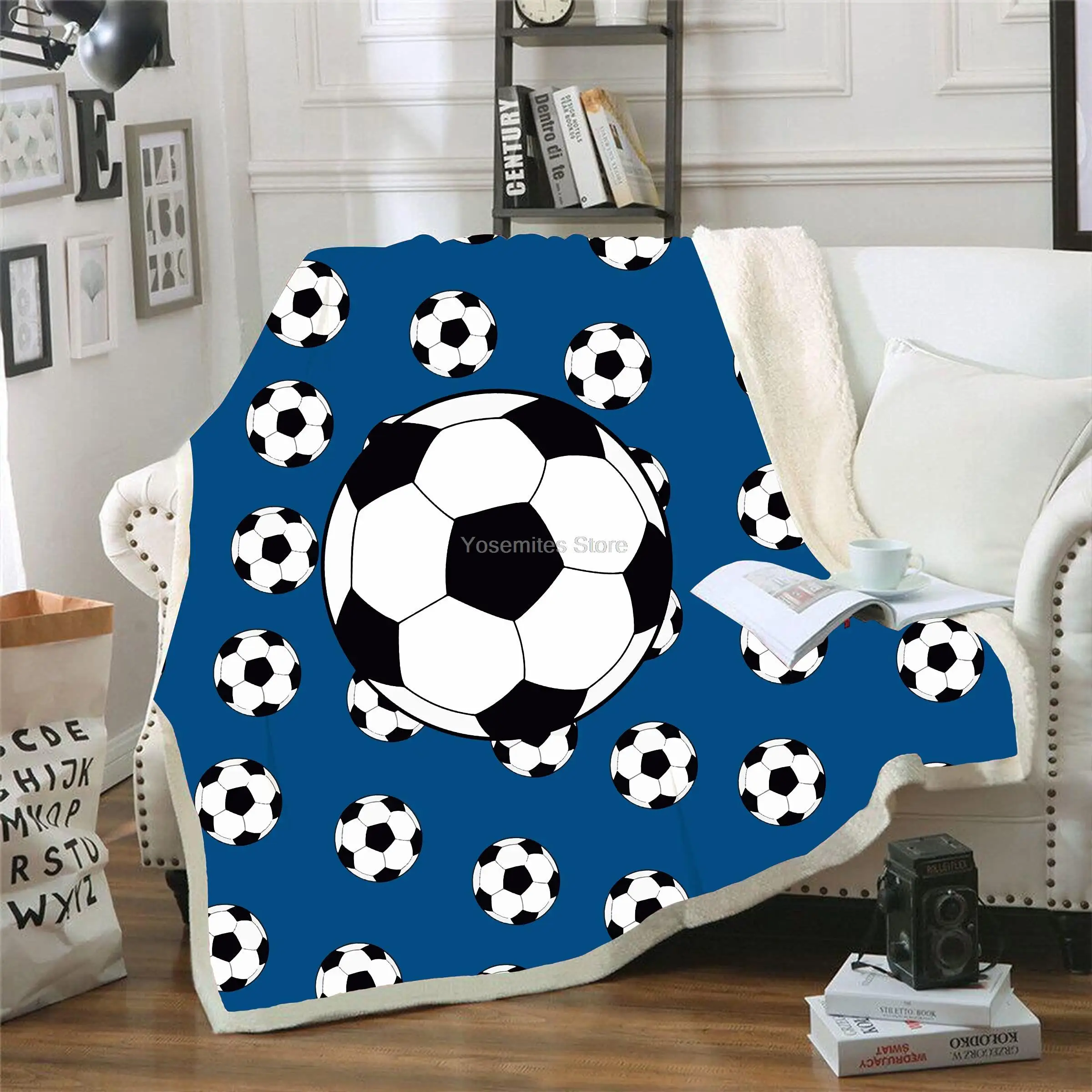 Soft Soccer Blanket Microfiber Sherpa Throw Blanket for Couch Bed Kids Adults Plush Fleece Throw Blankets Gifts for Soccer Fans
