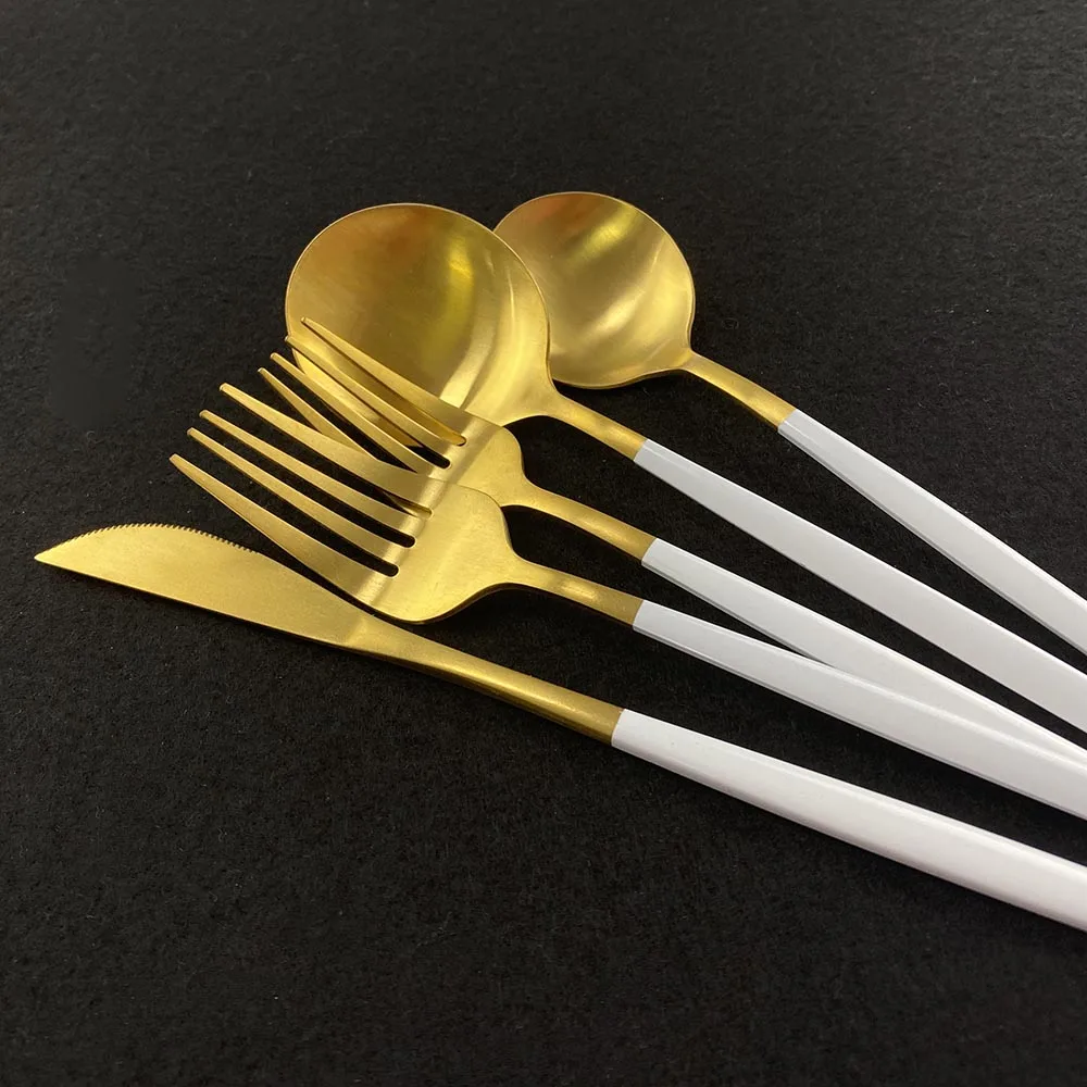

24Pcs Rose Gold Matte Cutlery Set Stainless Steel Dinnerware Set Knife Fork Spoon SilverwareTableware Set Kitchen Flatware
