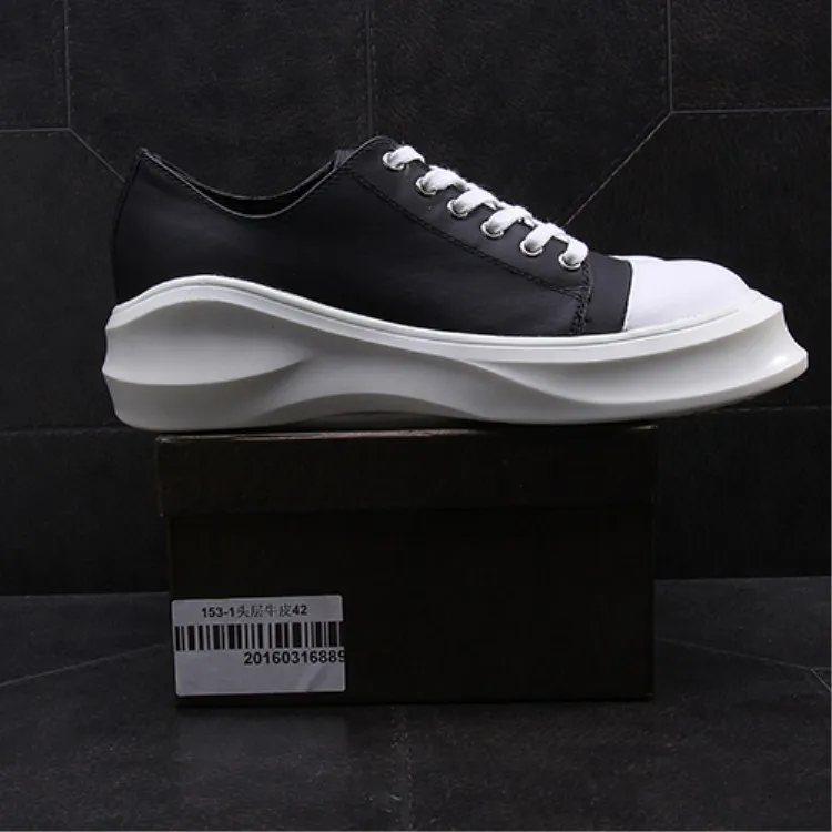 

Men Women Genuine Leather High Platform Lace-up Casual Muffin Shoes Male Streetwear Fashion Hip Hop Couple Cow Leather Shoes