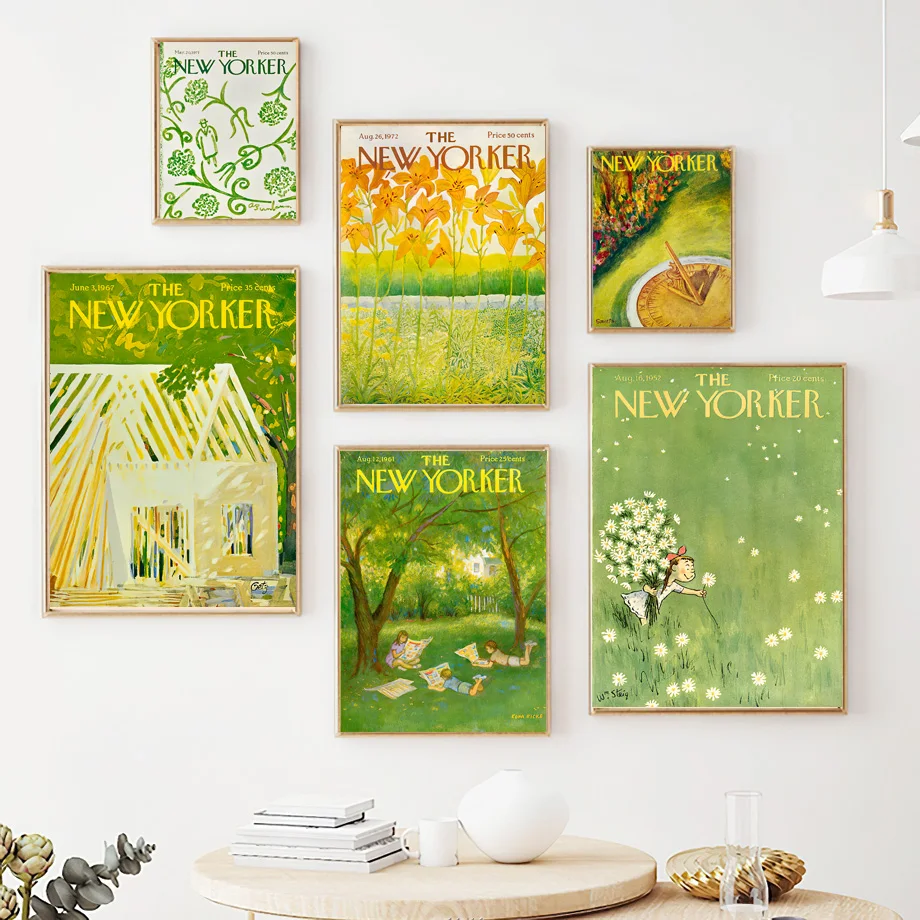 

New Yorker Vintage Magazine Illustration Tree Flower Nordic Style Wall Art Canvas Painting Posters And Prints Living Room Decor