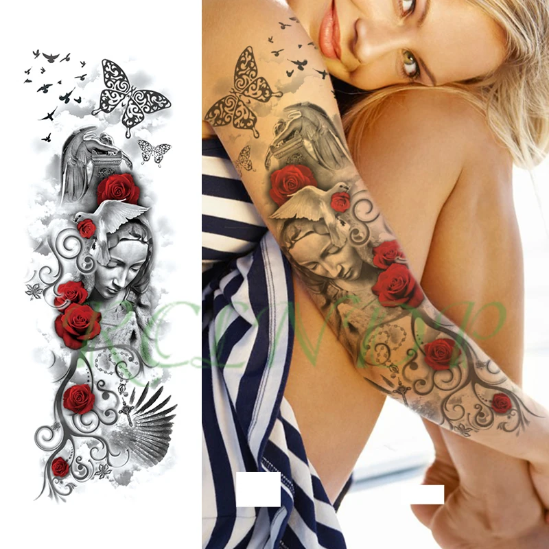Водостойкая Временная тату наклейка Роза Крылья Ангела птица бабочка лоза