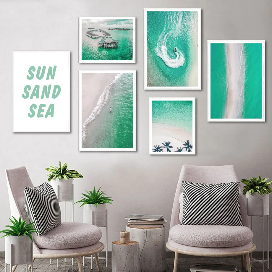

Aerial View Ocean Beach Summer Sea Waves Nordic Posters And Prints Wall Art Canvas Painting Wall Pictures For Living Room Decor