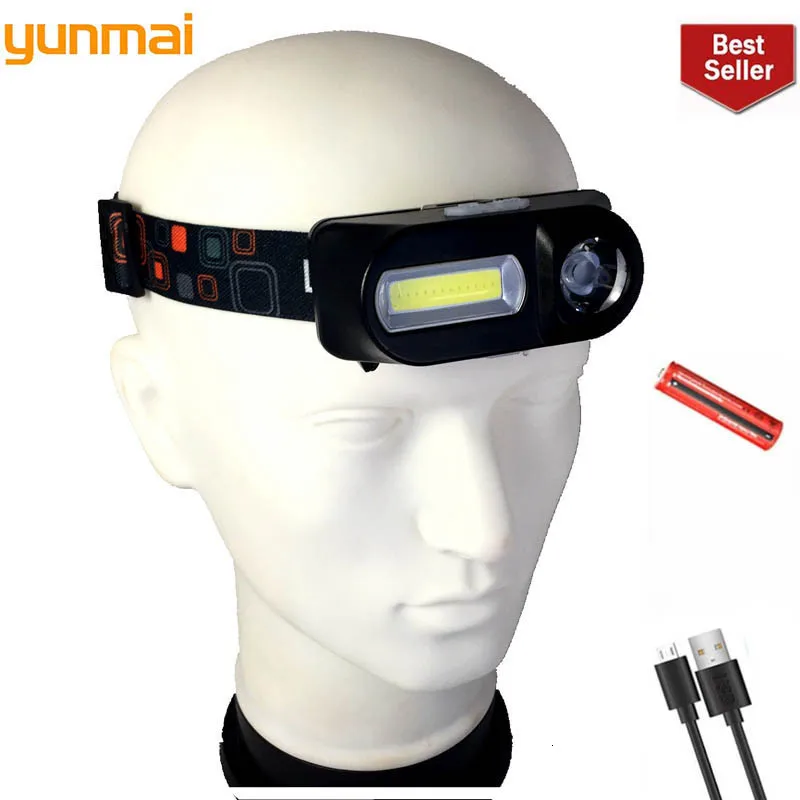 YUNMAI USB перезаряжаемые фары светодиодный 18650 горячая Распродажа фонарик на голову COB Кемпинг портативный свет на голову фонарь мощный фонарик