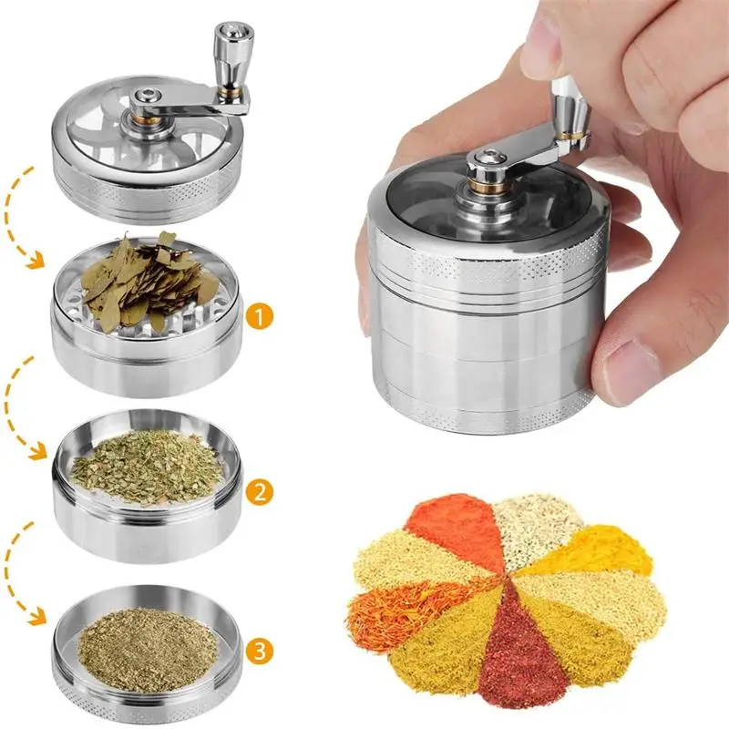 

4 Layers Herb Tobacco Spice Grass Grinder Spice Grinder Smoke Crusher Hand Crank Muller Mill Pollinator Cigarette Accessories