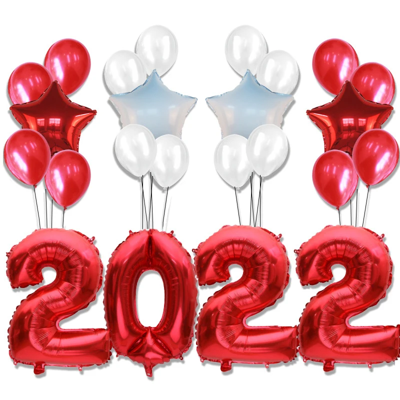 

32 Inch Foil Balloon 2022 Happy New Year Balloon Set Gold Number Balloon New Year Party Background Decoration Photo Props