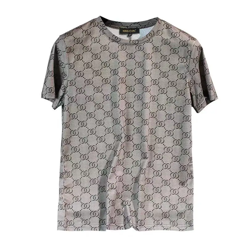 

2021 summer silky short sleeve t-shirt men's round neck full body print half sleeve base shirt